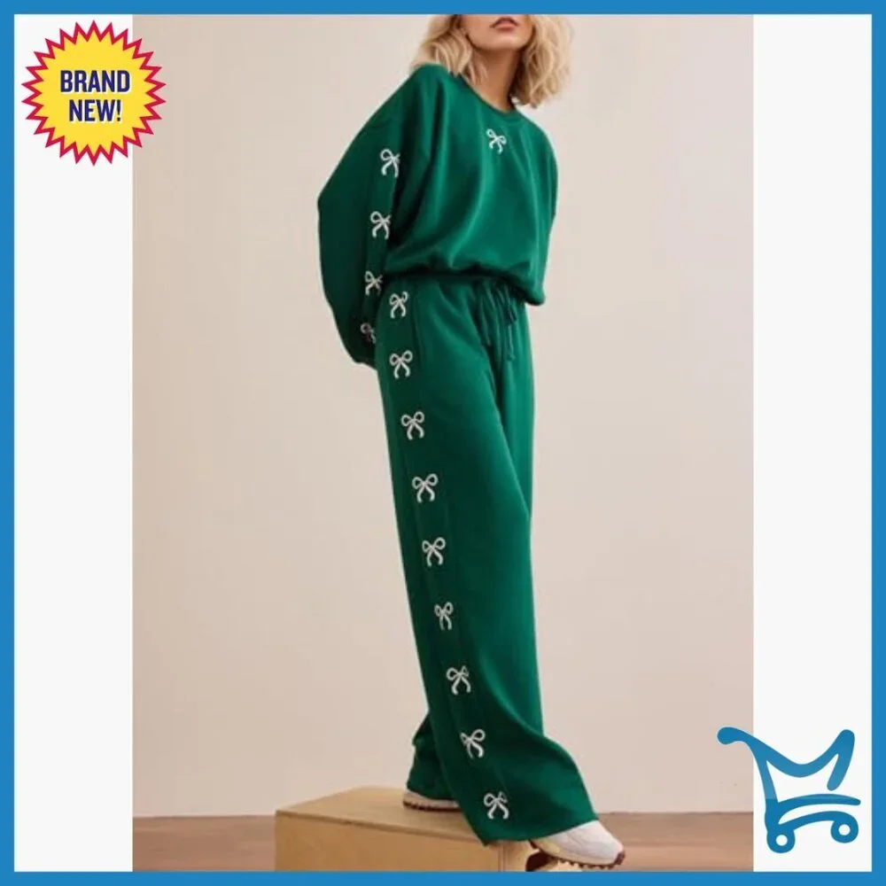 Oversized Lounge Set 2 Piece Sweatsuit Long Sleeve Crew Neck Wide Leg Sweatpants